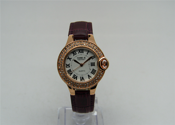 ローズの金のダイヤモンドのアナログの水晶腕時計の円形の太字の腕時計