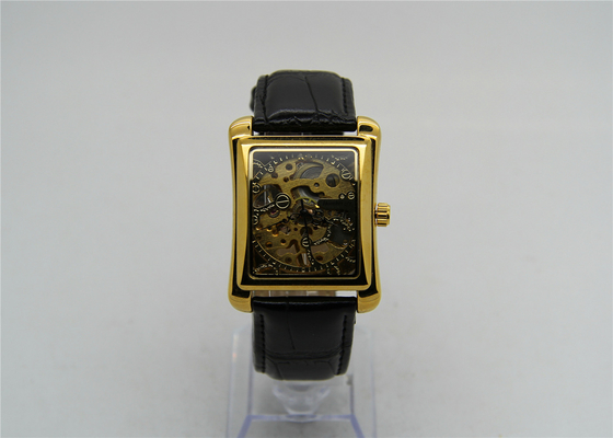 男性の正方形のスチール・ケースの腕時計の本革、人のための大きい表面腕時計