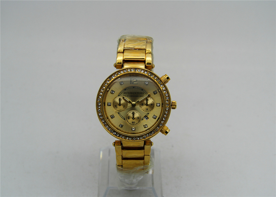 18K 金の紳士の真鍮の腕時計の輝いた石を持つアナログの水晶動き